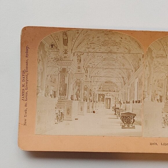 ANTIQUE STEREOGRAPH Card Library of Vatican Rome James M. Davis 1896 - Picture 2 of 5
